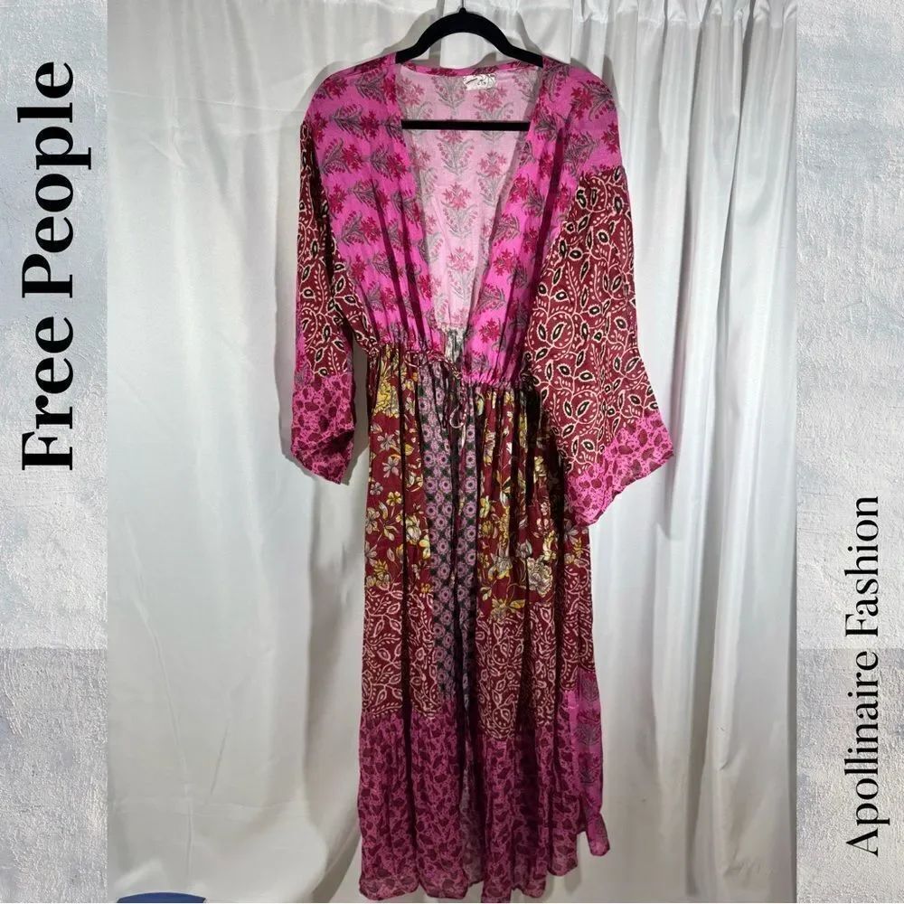 Free People Bombay Kimono in Red Pink OS New